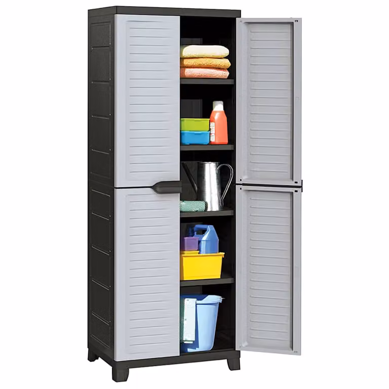vidaXL Armadietto in Plastica Grigio con Ante a Battente e Serratura L/P/H: 65 x 45 x 181 cm