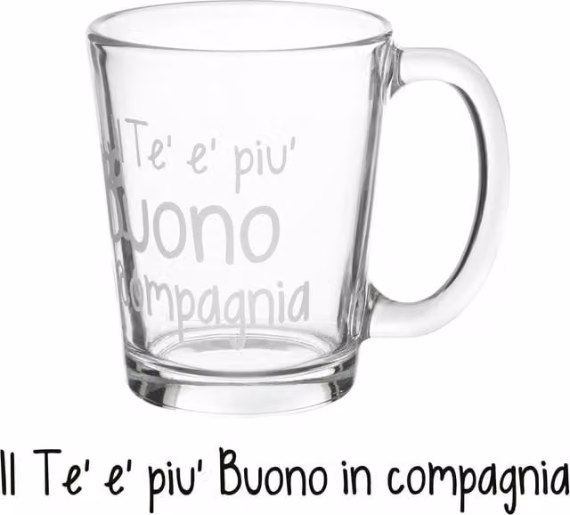 Tazza da tè in vetro trasparente KASANOVA con scritta Tè buono, 310 ml