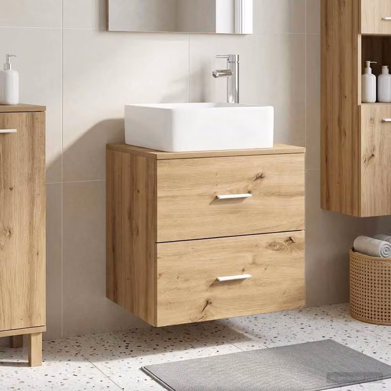 Mobile Lavabo da Parete vidaXL in Rovere Marrone con Cassetti e Ante, Design Moderno, L 49,5 cm x P 41 cm x H 63 cm