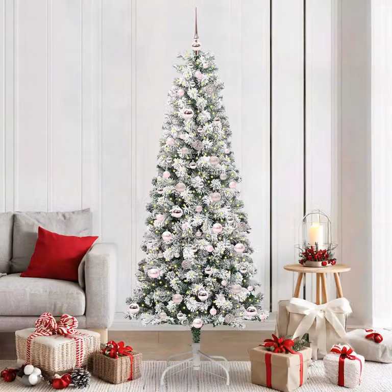 Albero di Natale Artificiale vidaXL con Luci LED Bianco Caldo, Verde e Bianco, Altezza: 210 cm