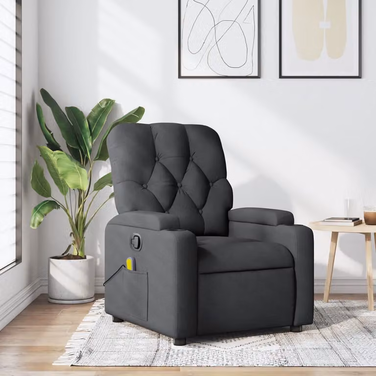 vidaXL Poltrona reclinabile relax in tessuto grigio con braccioli e leva manuale