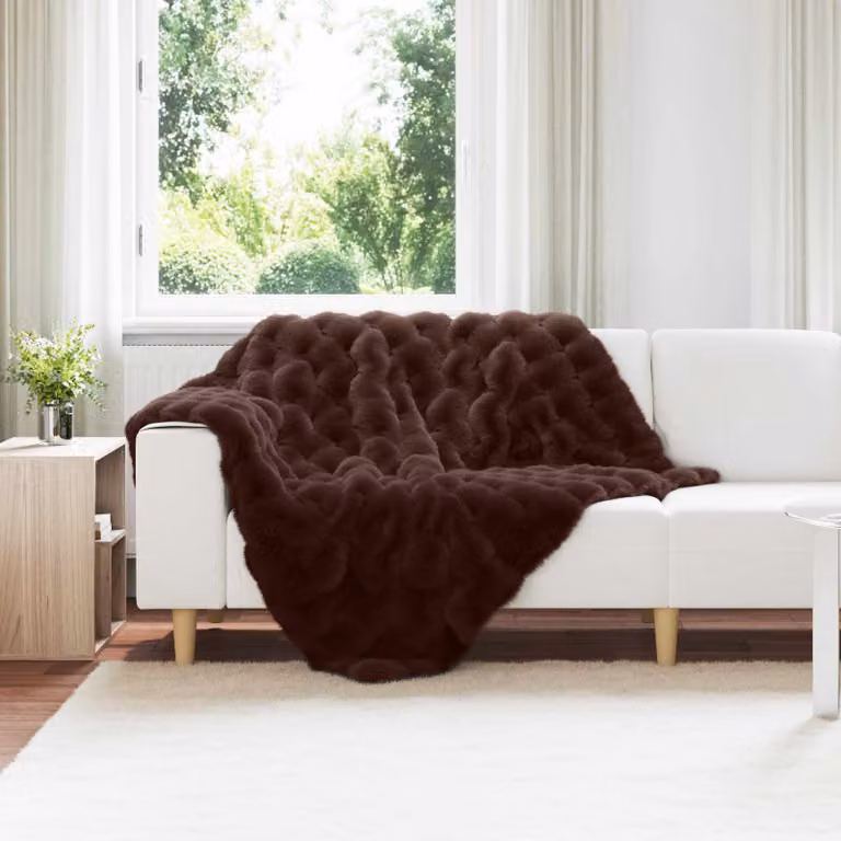 Set di 4 copertine antiscivolo vidaXL in ecopelliccia di coniglio marrone, L/P: 150 x 130 cm