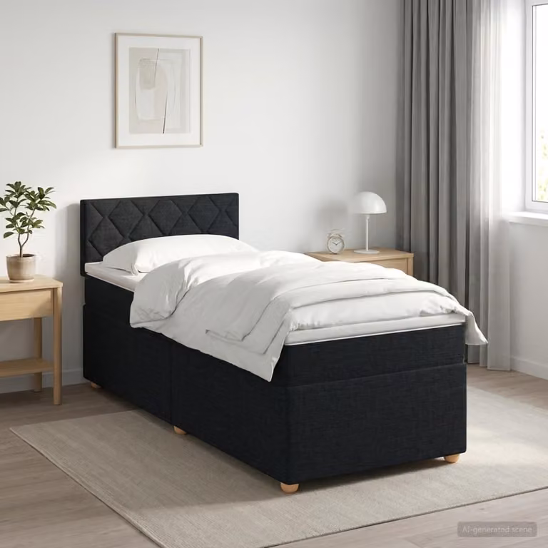 Letto box spring con materasso ibrido vidaXL in tessuto nero, L/P: 90 x 190 cm