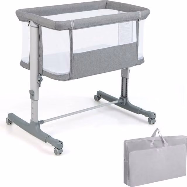 Culla per bambini 3 in 1 Design Mania con 5 livelli di altezza regolabili, borsa da viaggio e traversina inclusa, Grigio, L: 63 cm, H: 86 cm