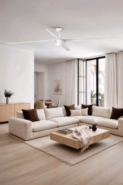 Ventilatore da soffitto con luce FARO Bianco Acciaio con motore DC, 6 velocità, telecomando e funzione inversa per soffitti inclinati, ideale per ambienti fino a 39 m²