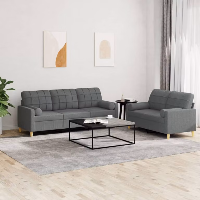 Set di divani vidaXL composto da un divano a 2 posti e uno a 3 posti in tessuto grigio con cuscini inclusi per il tuo soggiorno