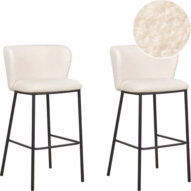 Set di 2 sgabelli da bar BELIANI con rivestimento in bouclé bianco e gambe in metallo nero per cucina e sala da pranzo moderna