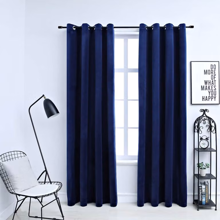 Set di 2 tende oscuranti vidaXL in velluto blu con anelli, L 140 cm x H 175 cm