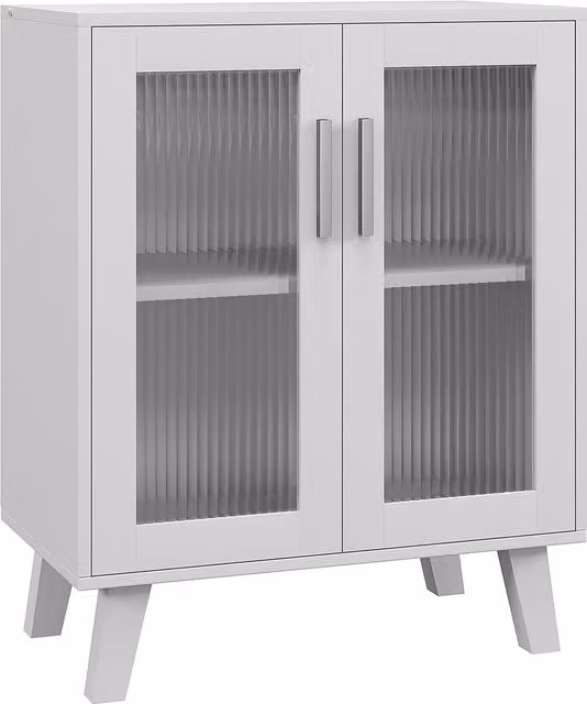 Credenza Moderna Multiuso HOMCOM con 2 Ante in Vetro e 2 Ripiani, Bianco, L: 61 cm, P: 35 cm, H: 75 cm