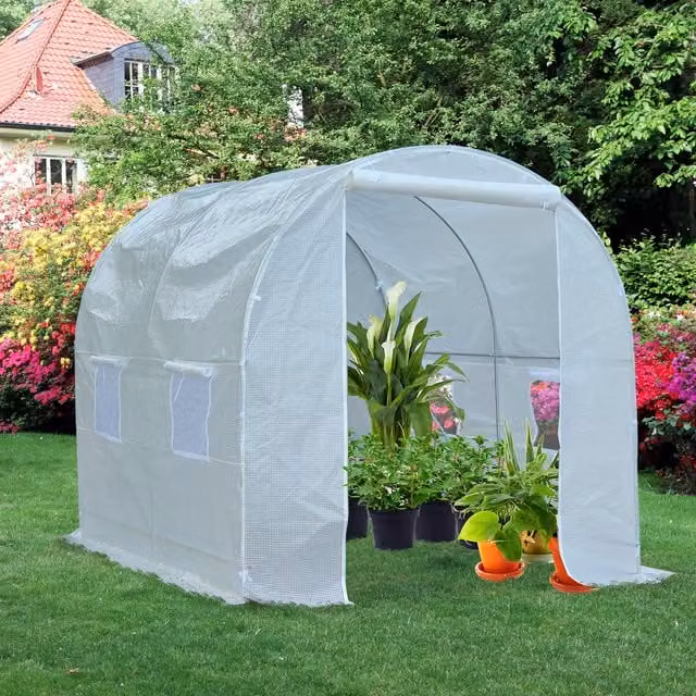 Outsunny Serra da Giardino a Tunnel per Piante in PVC e Acciaio, Bianco, L/P/H: 250 x 200 x 200 cm