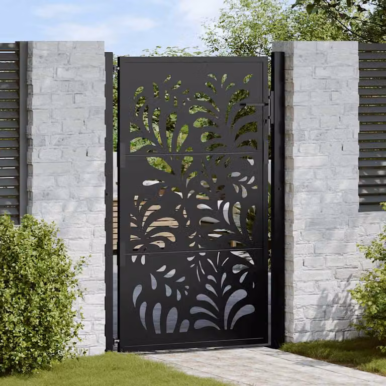 Cancello da giardino singolo vidaXL in acciaio nero con design ondulato L: 110 cm, H: 155 cm