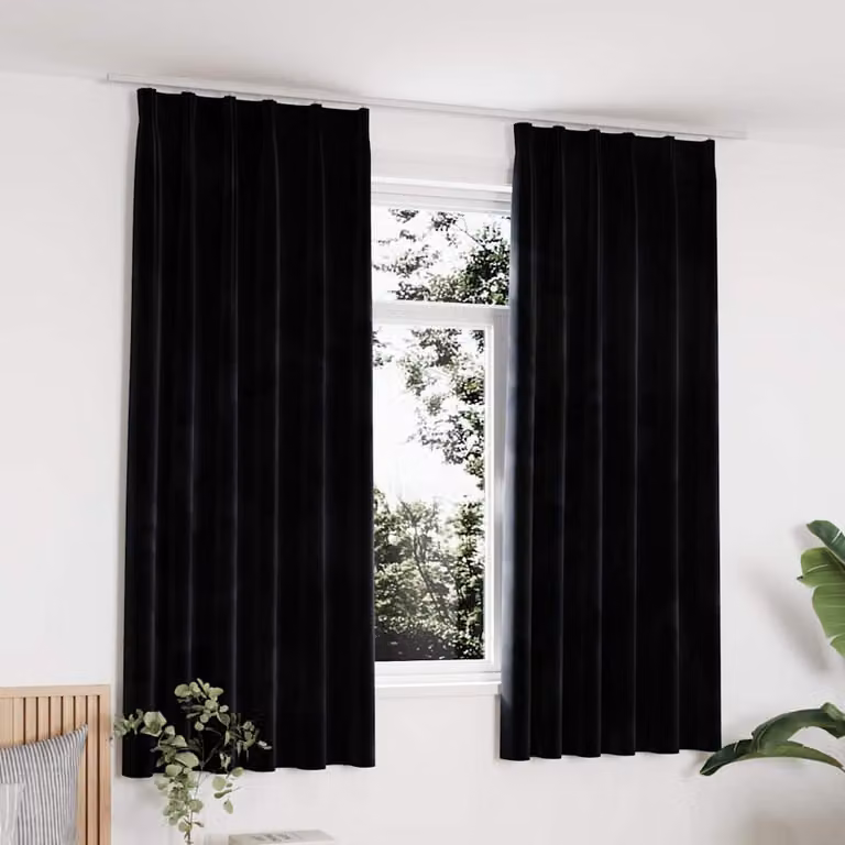 Set di 2 tende oscuranti vidaXL in velluto nero con ganci, L 140 cm x H 175 cm