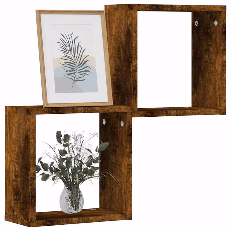 Set di 2 mensole a cubo vidaXL da parete in MDF colore rovere fumo, L 30 x P 15 x H 30 cm