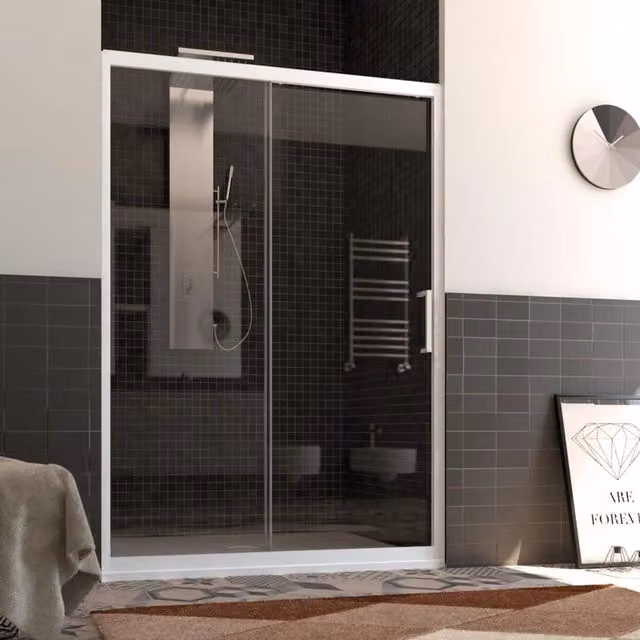 Porta Doccia a Nicchia FORTE Modello Glax 1 con Anta Scorrevolente in Vetro Trasparente e Profilo Bianco, L: 100 cm, H: 200 cm