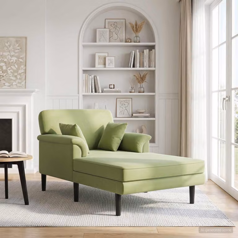 Chaise longue moderna vidaXL in velluto verde con cuscini inclusi e rivestimenti rimovibili, L: 174 cm, P: 101 cm, H: 90 cm