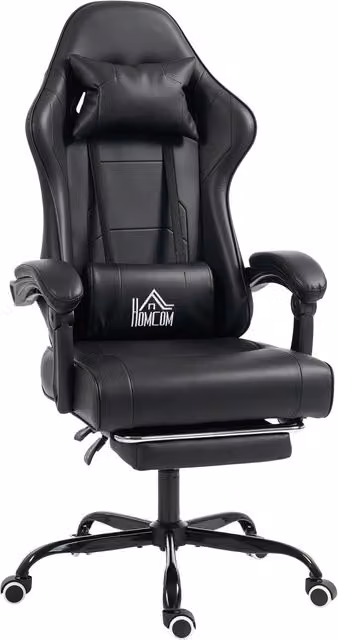 Sedia Gaming Ergonomica HOMCOM con Supporto Lombare Massaggiante e Schienale Reclinabile, Nero