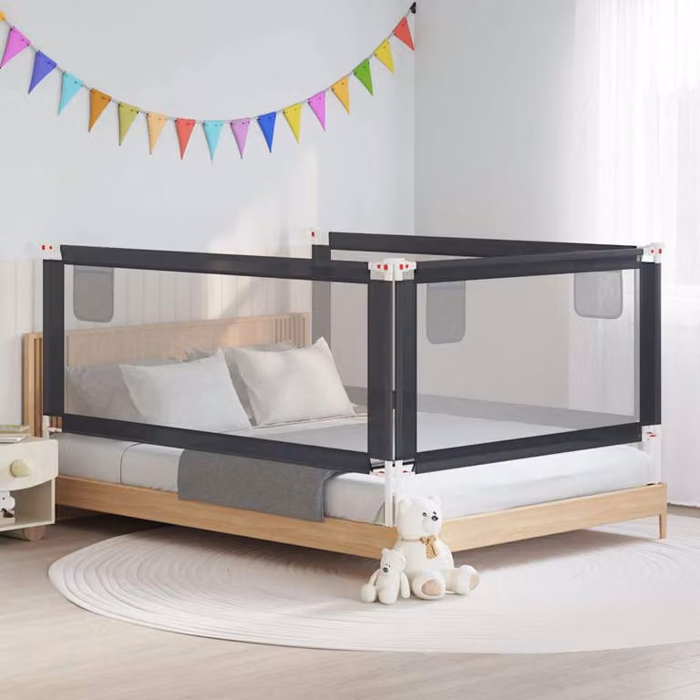 Sponda Letto Sicurezza Bambini vidaXL Grigio Scuro, Estendibile in Tessuto e Metallo, L: 200 cm, H: 25 cm