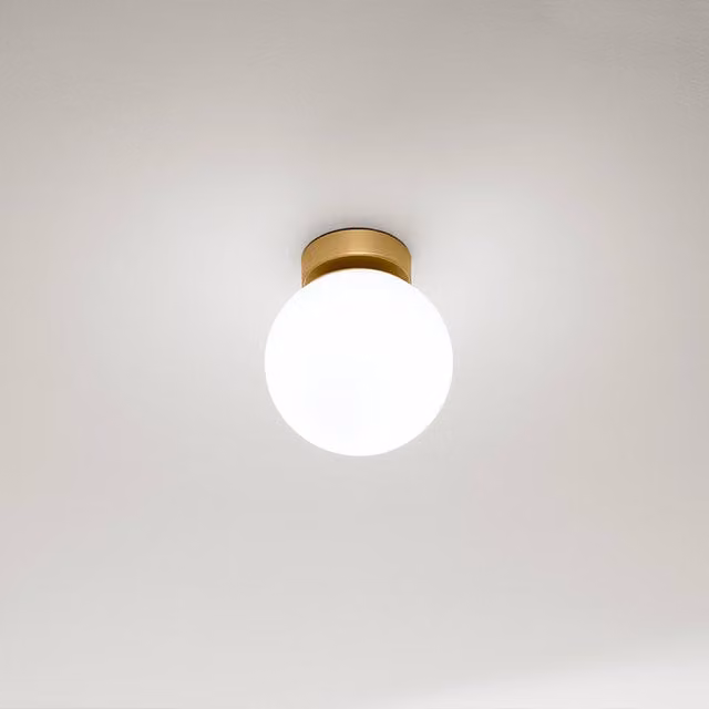 Applique Plafoniera Perenz Maga in Metallo e Vetro Bianco e Oro/Ottone con Lampadina a Sfera per Soggiorno e Camera da Letto