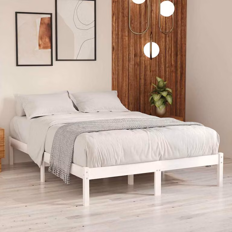 vidaXL Giroletto Bianco in Legno Massello di Pino L/P/H: 140 x 190 x 31 cm