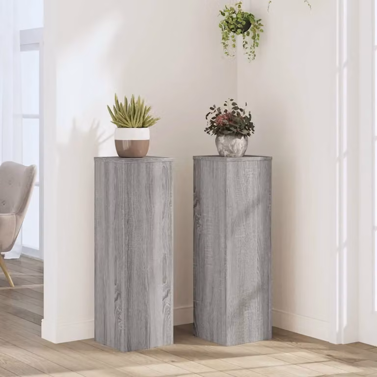 Set di 2 supporti per piante vidaXL in legno MDF color grigio, L/P/H: 25 x 25 x 80 cm
