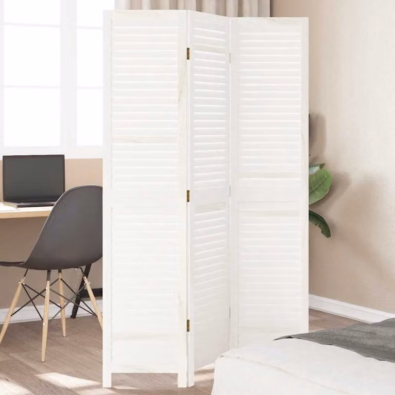 Divisorio Ambienti vidaXL 3 Pannelli Bianco Retrò in Legno e Metallo H: 180 cm, L: 105 cm