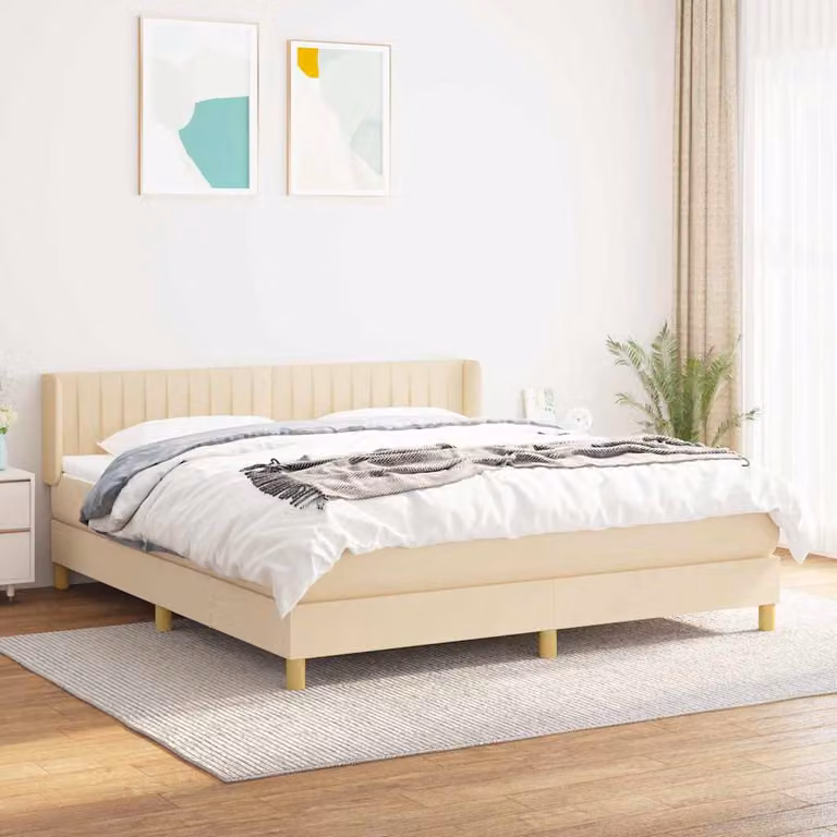 vidaXL Giroletto a Molle con Materasso Ibrido in Tessuto Beige e Bianco L/P/H: 180 x 200 x 88 cm
