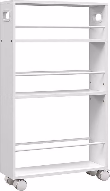 Carrello salvaspazio HOMCOM per cucina e bagno a 3 livelli con barre laterali e ruote con freni, Bianco, L 45 cm x P 15 cm x H 80 cm