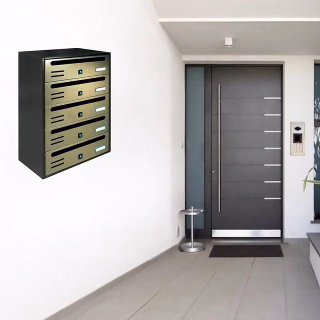 ALUBOX CUBO Cassette Postali Condominiali da 5 Posti in Lamiera Zincata, Colore Antracite con Sportelli Bronzo Antico, L/P/H: 53,5 x 38,5 x 25 cm