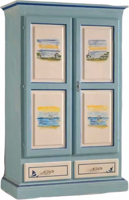 Armadio shabby chic in legno di pino con 2 ante e decori floreali Mobili 2G L/P/H: 125 x 61 x 200 cm
