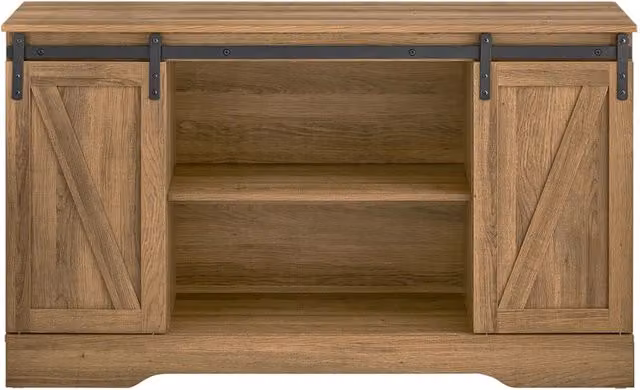 Credenza SoBuy con ante scorrevoli e ripiani interni, Mobile da ingresso e scarpiera in stile industrial, Colore Noce, L 120 x P 40 x H 70 cm
