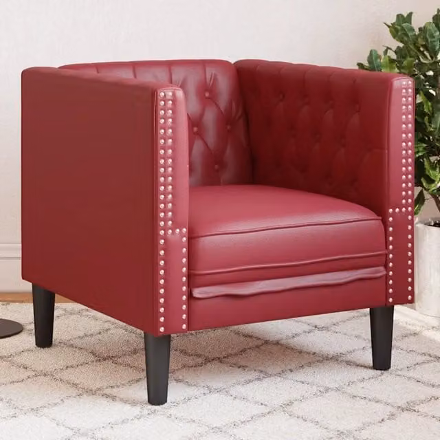 Poltrona Chesterfield vidaXL in similpelle rossa con braccioli