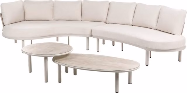 Set da salotto modulare da esterno Beliani a forma di U con tavolino da caffè, 6 posti, struttura in alluminio verniciato a polvere e cuscini beige in tessuto resistente ai raggi UV