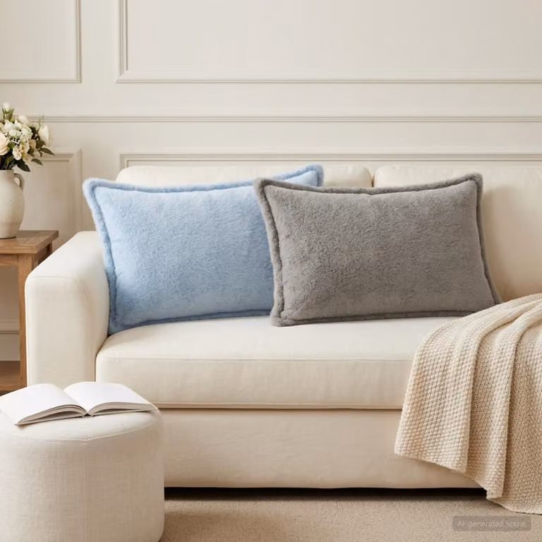 Set di 2 federe vidaXL HOUTEN in ecopelliccia grigio e blu, L 50 cm x P 70 cm