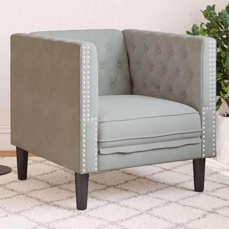 Poltrona Chesterfield vidaXL in Velluto Grigio con Struttura in Legno Solido