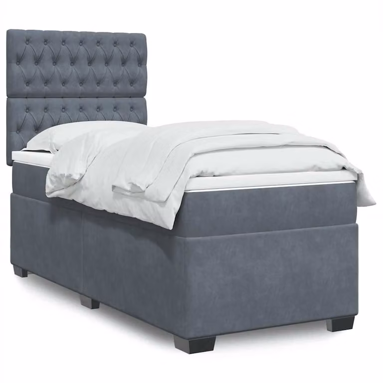 vidaXL Giroletto a Molle Ibrido con Materasso in Velluto Grigio, L/P/H: 100 x 200 cm