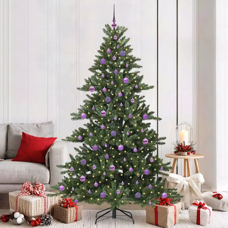 Albero di Natale Artificiale vidaXL con LED Warm White e Rami Pieghevoli Verde, Altezza: 210 cm