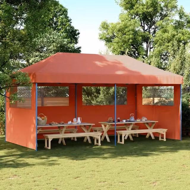 Tendone per feste pieghevole pop-up con 3 pareti vidaXL colore terracotta L: 580 cm, P: 292 cm, H: 315 cm