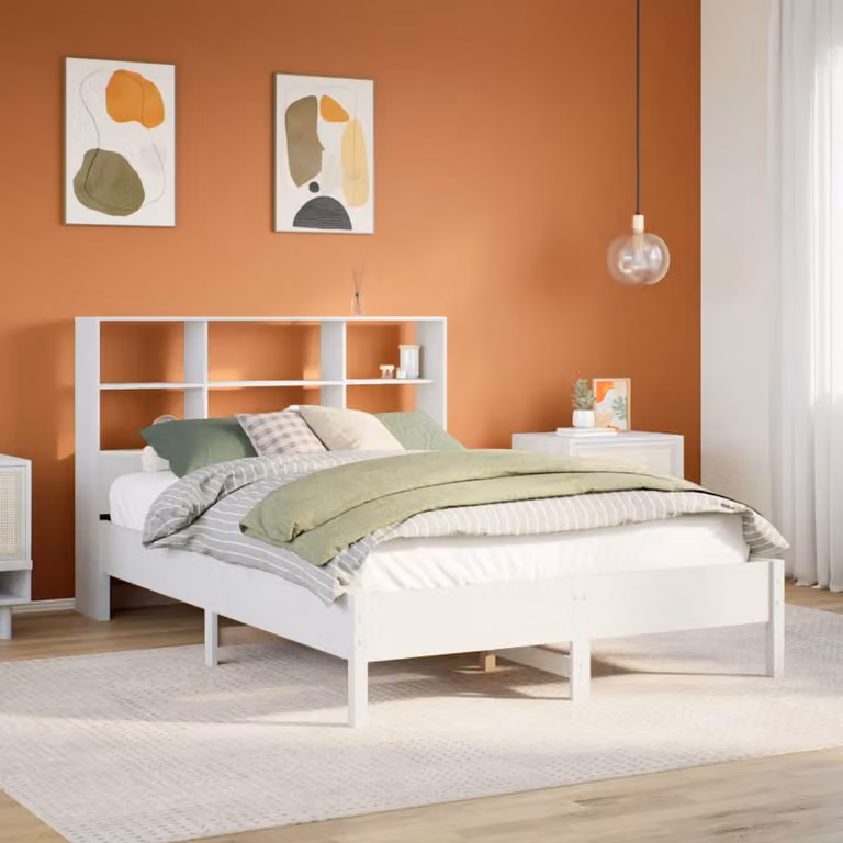 vidaXL Letto con Libreria in Legno di Pino Bianco per Adulti L: 200 cm, P: 160 cm, H: 110 cm