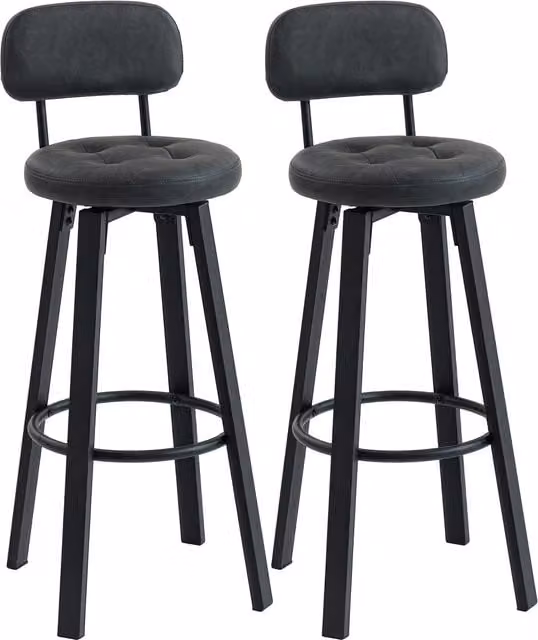 Set di 2 sgabelli alti da cucina HOMCOM girevoli con schienale e poggiapiedi in similpelle grigio scuro e struttura in metallo