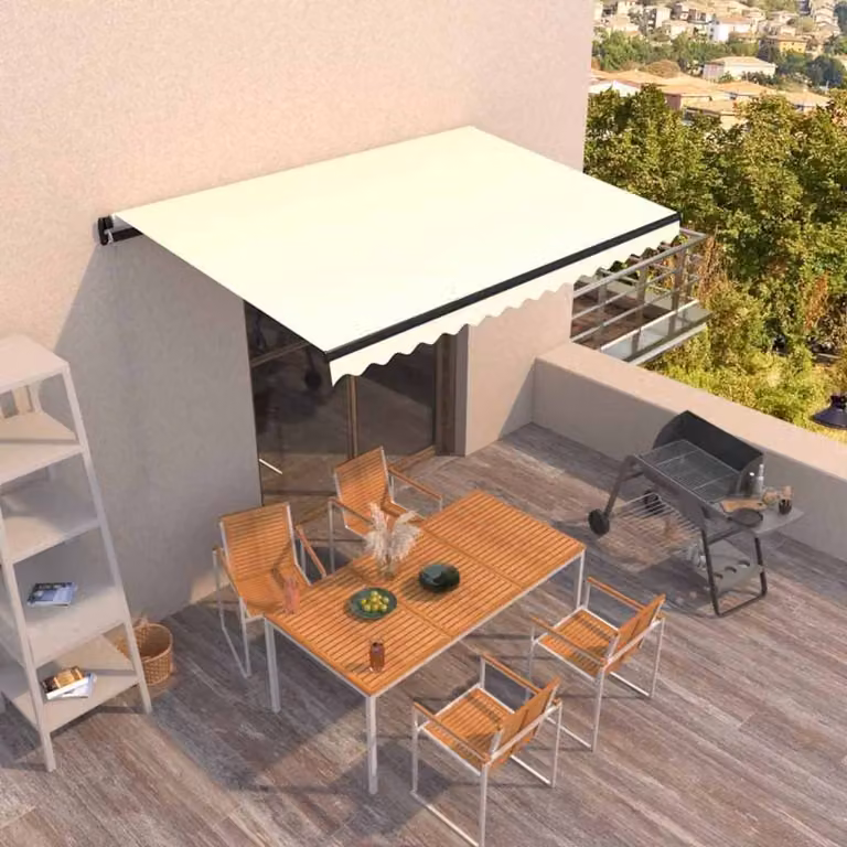 Tenda da Sole Retrattile Manuale vidaXL in Alluminio e Poliestere, L: 450 cm, P: 350 cm, Colore Crema