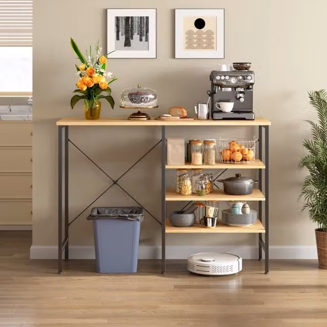 Tavolo Organizer Multifunzione MINIMAL con Piano Effetto Legno e Telaio in Metallo Nero L/P/H: 120 x 40 x 85,5 cm