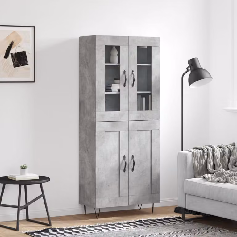Credenza moderna vidaXL in legno e vetro, Grigio, L: 69,5 cm, P: 34,0 cm, H: 180,0 cm