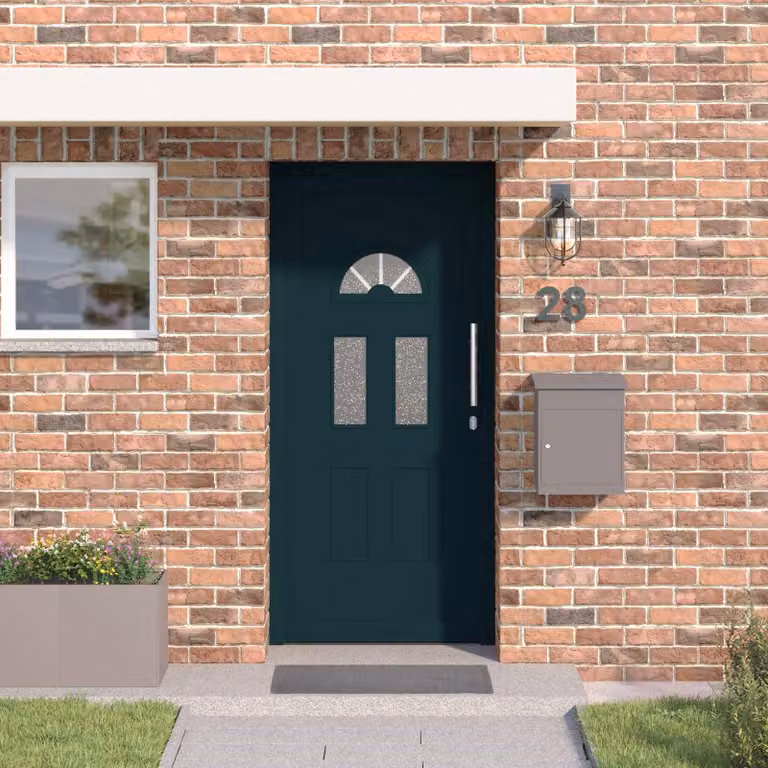Porta Frontale Moderna vidaXL in PVC con Inserti in Vetro, Colore Antracite, L 110 x H 210 cm