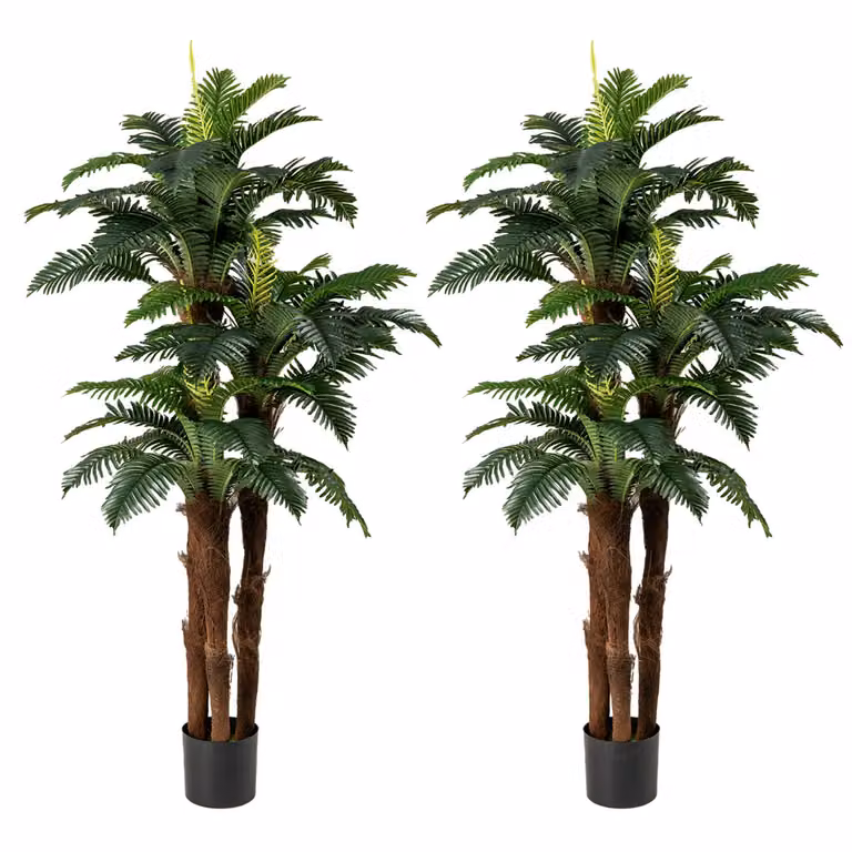 Set di 2 palme artificiali Costway con foglie regolabili e muschio, piante da interno in vaso verdi per decorazione casa