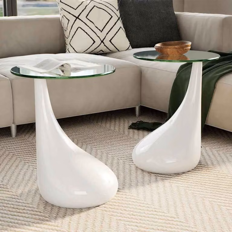 Set di 2 tavolini da salotto vidaXL con ripiano rotondo in vetro bianco lucido e design moderno