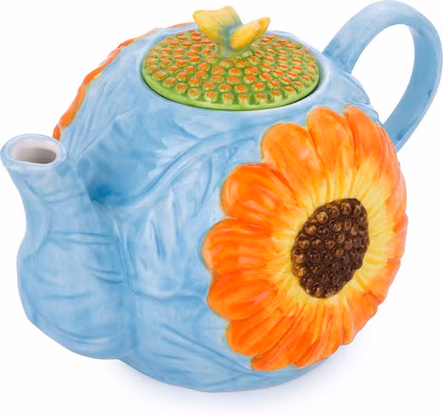 Teiera in ceramica con decorazione floreale azzurra e verde Florafruit, capacità 970 ml
