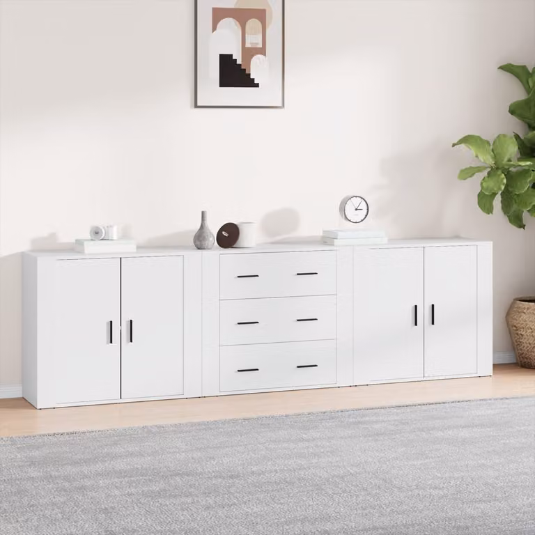 Set di 3 credenze vidaXL in legno multistrato bianco e nero con finitura opaca