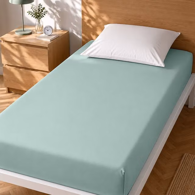 Lenzuolo singolo con angoli elasticizzati KASANOVA in cotone verde, 90 x 200 cm