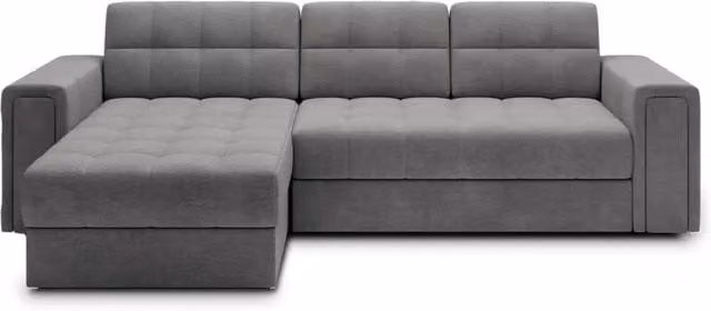 Divano angolare trasformabile KAPITARA MEUBLORAMA grigio, modello reversibile con funzione letto e vano contenitore, struttura in legno massiccio, L/P/H: 260 x 150 x 82 cm