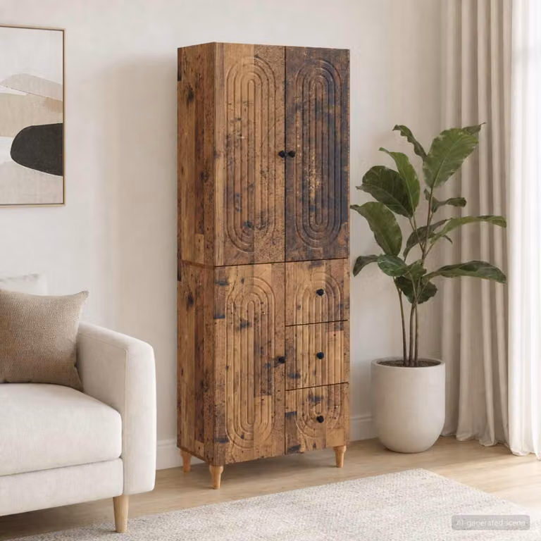 Set di mobili da soggiorno vidaXL in legno marrone con illuminazione integrata e ripiani interni